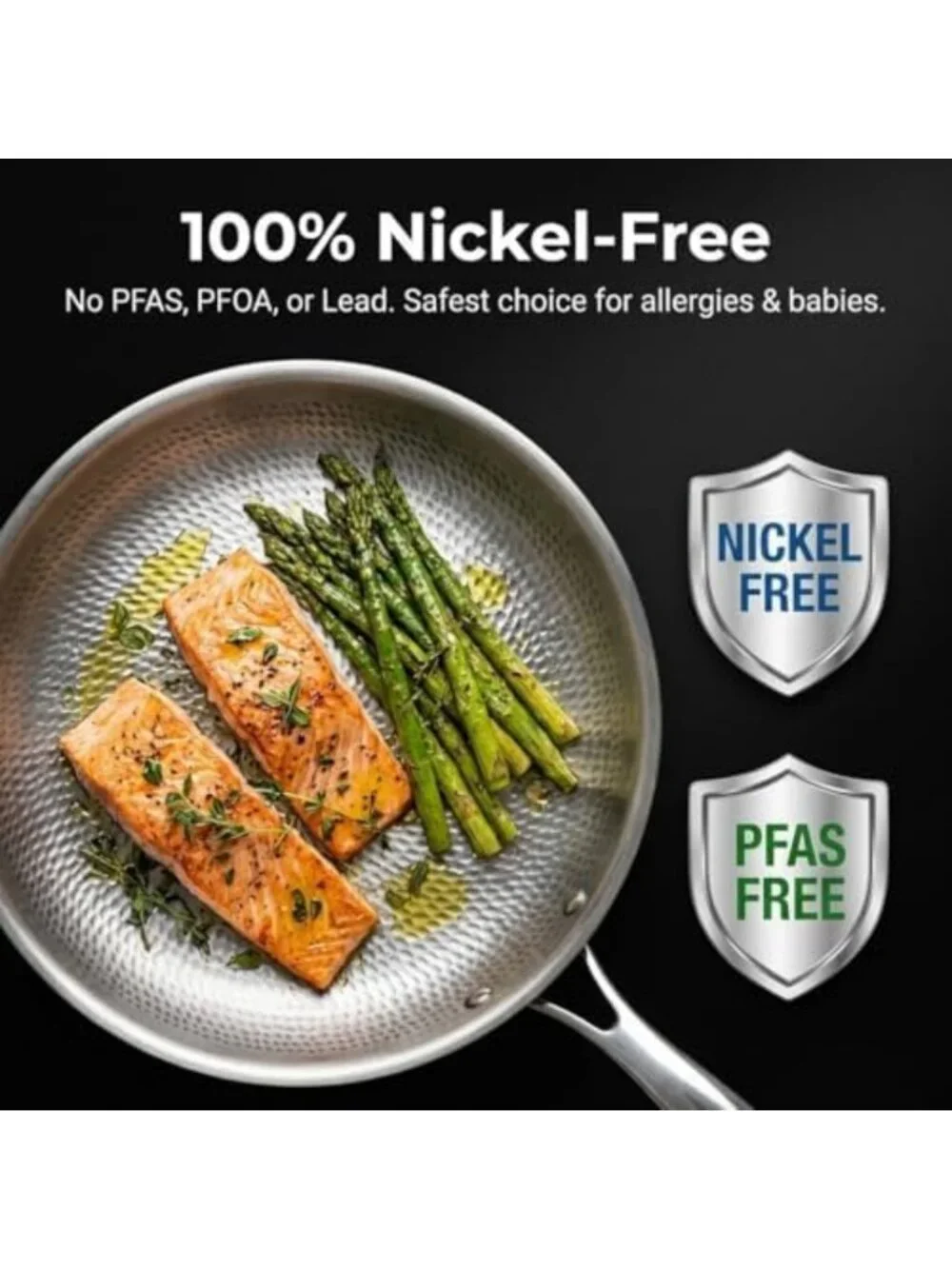 11.8” Non-Stick Titanium Frying Pan with Lid - 3-Ply Hammered Skillet